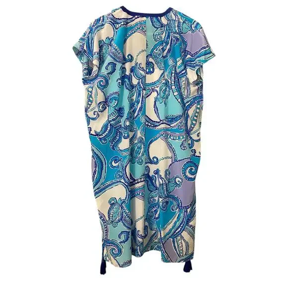 Lilly Pulitzer Sydney Silk Caftan Dress XS Blue Preppy Beach Resortwear - Picture 3 of 13